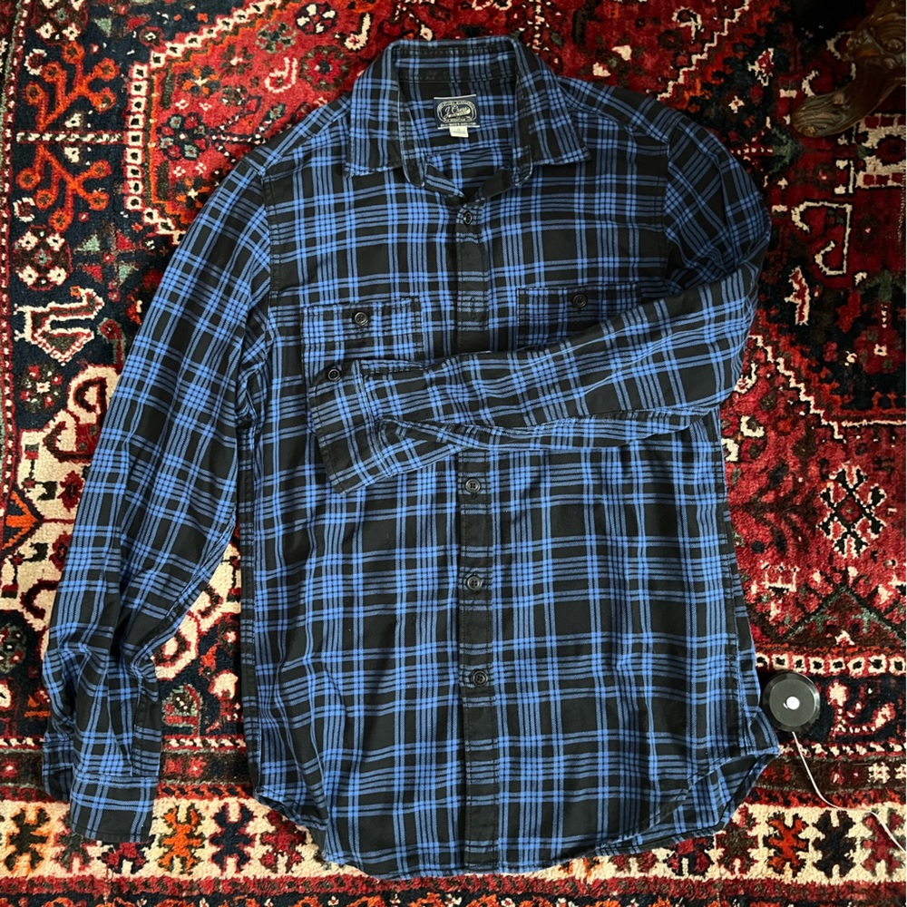 J. Crew Black and Blue Flannel Plaid Men's Shirt